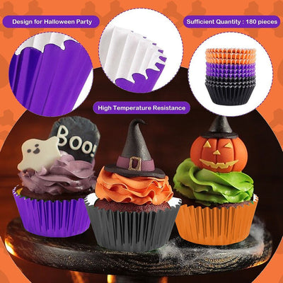 300 Pcs Halloween Foil Cupcake Liners Black Purple Orange Foil Metallic Cupcake Wrappers Halloween Party Standard For Halloween Party Birthday