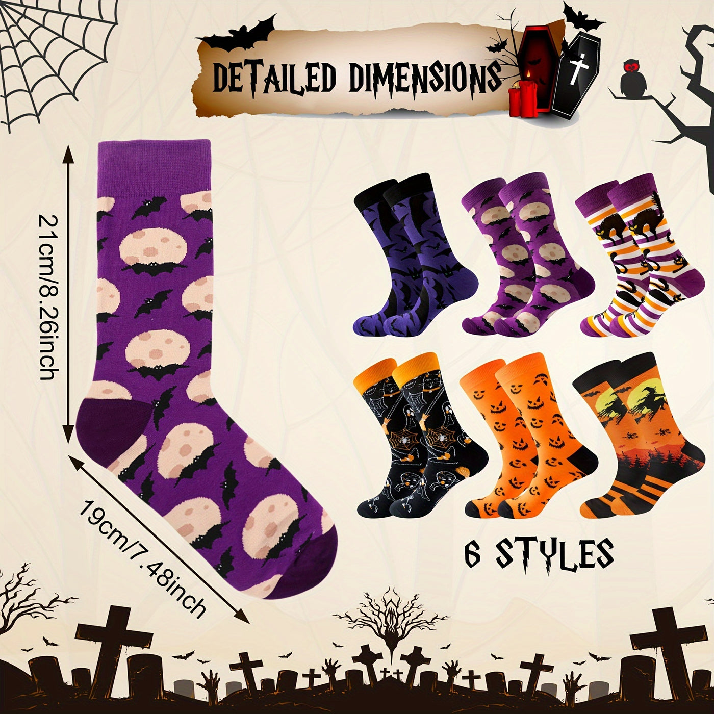 6 Pairs Of Halloween Stockings