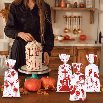 Red And White Halloween Drawstring Bag