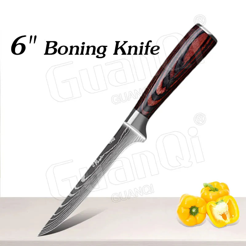 Professional Kitchen Knives Sets Sharp Cleaver Slicing Knife Wood Handle Cooking Tool Laser Damascus Pattern knives set 1-10PCS