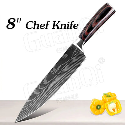 Professional Kitchen Knives Sets Sharp Cleaver Slicing Knife Wood Handle Cooking Tool Laser Damascus Pattern knives set 1-10PCS