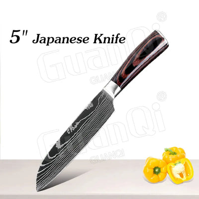 Professional Kitchen Knives Sets Sharp Cleaver Slicing Knife Wood Handle Cooking Tool Laser Damascus Pattern knives set 1-10PCS