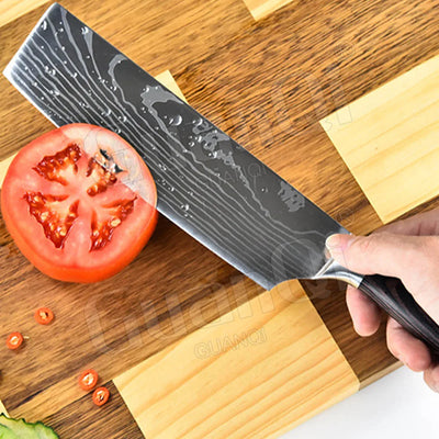 Professional Kitchen Knives Sets Sharp Cleaver Slicing Knife Wood Handle Cooking Tool Laser Damascus Pattern knives set 1-10PCS