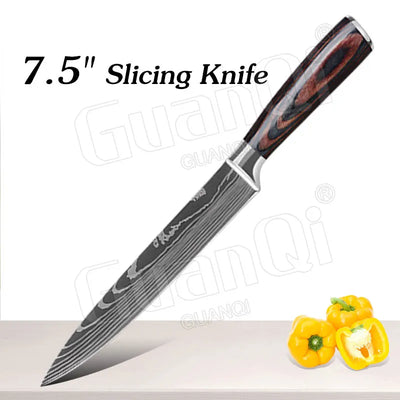 Professional Kitchen Knives Sets Sharp Cleaver Slicing Knife Wood Handle Cooking Tool Laser Damascus Pattern knives set 1-10PCS