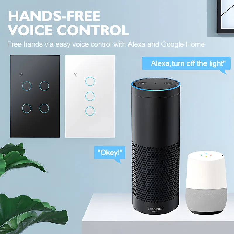 Aubess WiFi US Smart Switch Need Neutral Wire 1/2/3/4 Gang Light Switch Tuya Smart Life APP Control Support Alexa Google Home