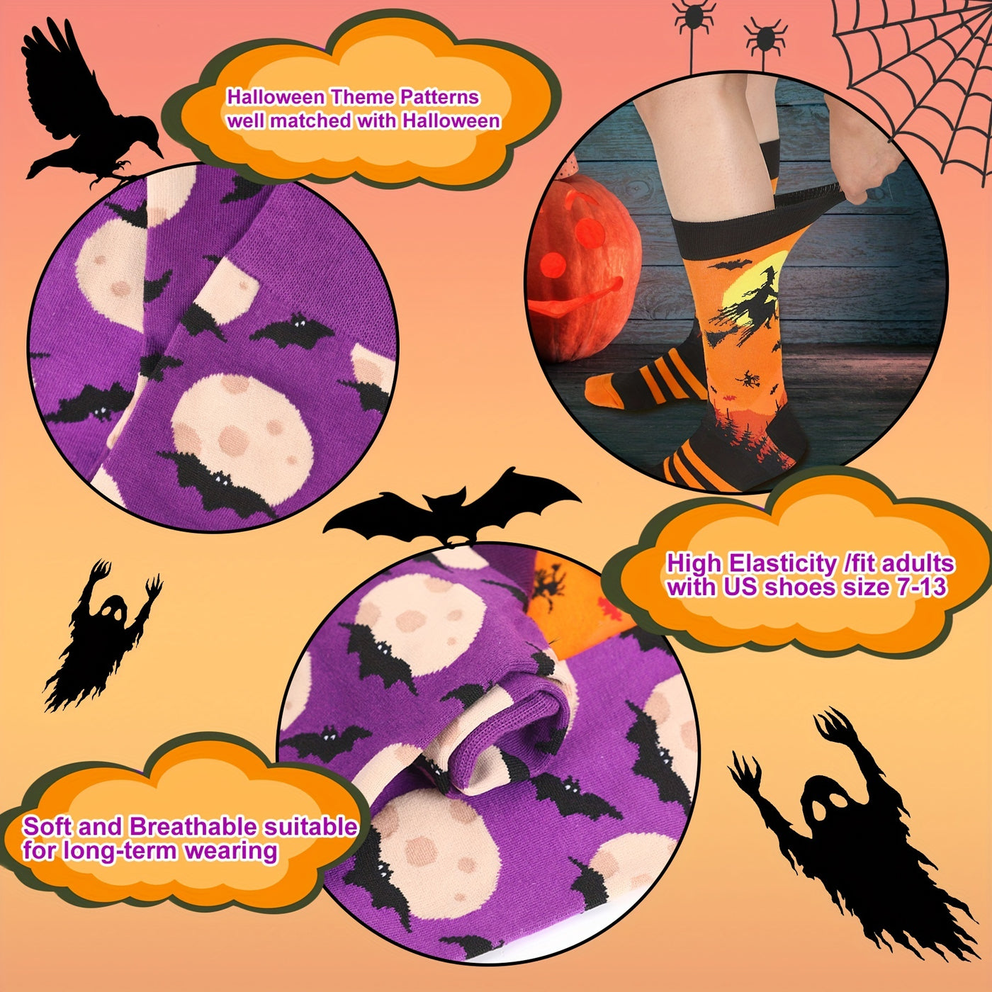 6 Pairs Of Halloween Stockings