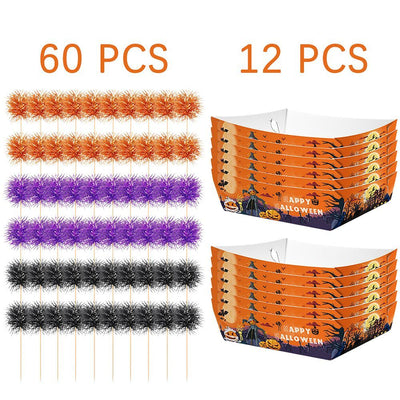 72 Pcs Halloween Party Supplies Halloween Disposable Paper Food Trays With 60 Pcs Firework Party Picks For Halloween Food Storage Charcuterie Board Serving