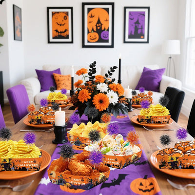 72 Pcs Halloween Party Supplies Halloween Disposable Paper Food Trays With 60 Pcs Firework Party Picks For Halloween Food Storage Charcuterie Board Serving